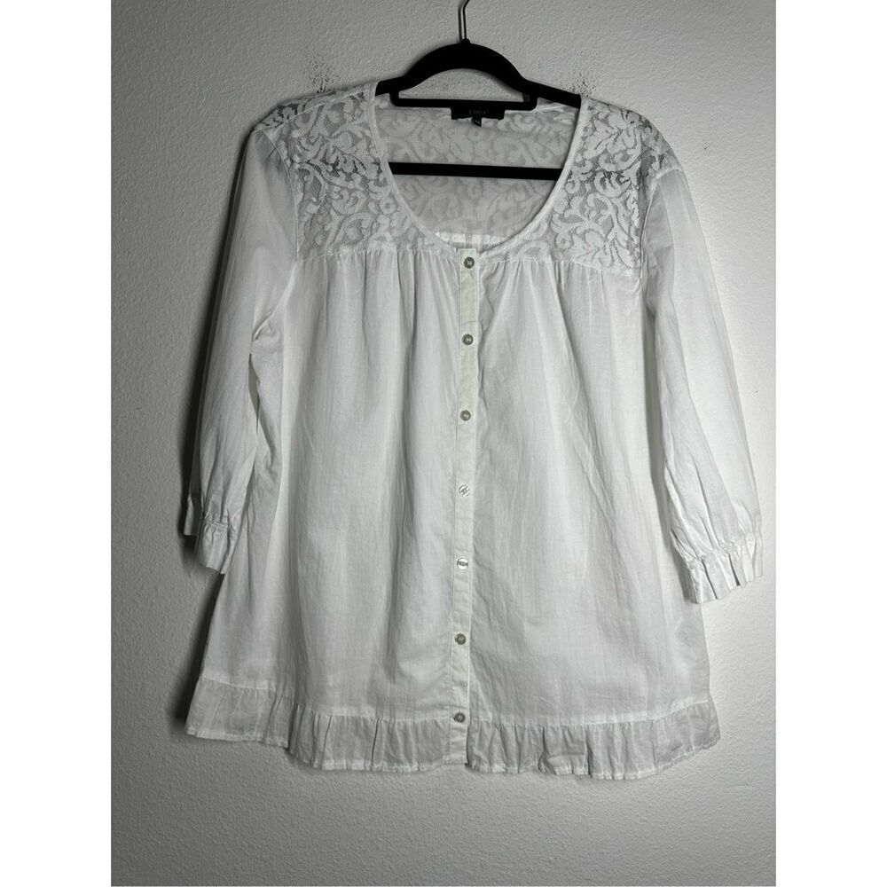 Bonita Women’s Bohemian Button Up Cotton Lace Trim Blouse Size 46 EU/ L US White